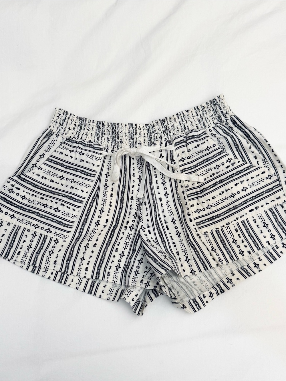 Women's Black & White Patterned Drawstring Shorts